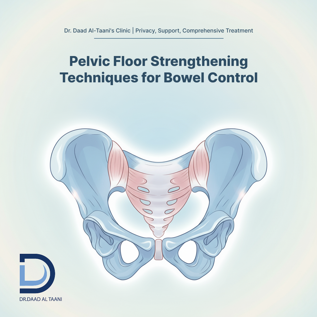 Ways to strengthen pelvic floor muscles for bowel control. With Dr. Daad Al-Taani's Clinic, the best hemorrhoid specialist for women in Dubai